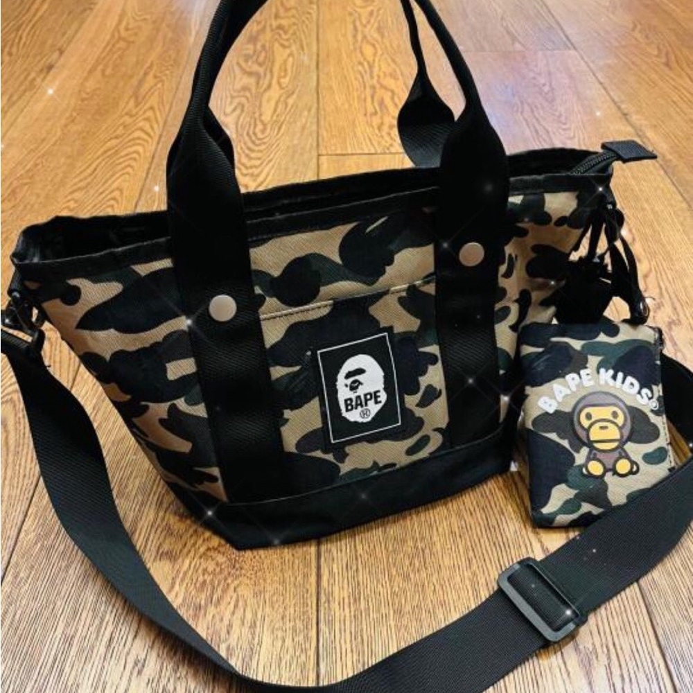 Bundle of A Bathing Ape Bags Bape Camo mini tote and Bape card holder